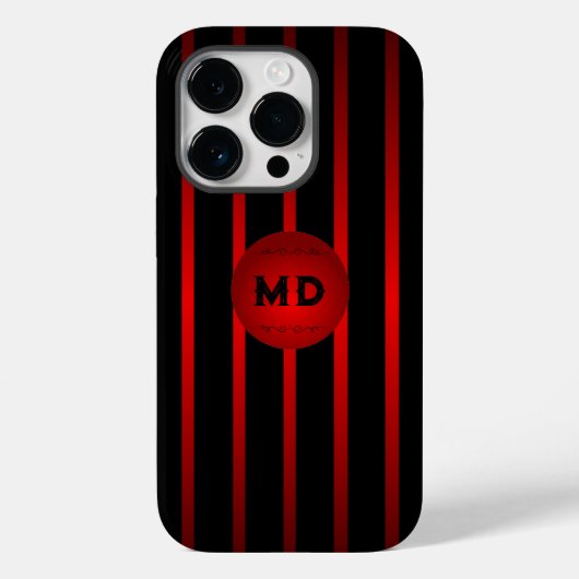 Modern zwart met rode strepen Monogram Initiaal Case-Mate iPhone Case (Achterkant)