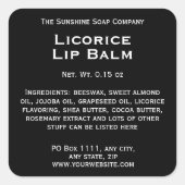 Modern zwart met witte tekst lippenbalsem tube lab vierkante sticker (Voorkant)