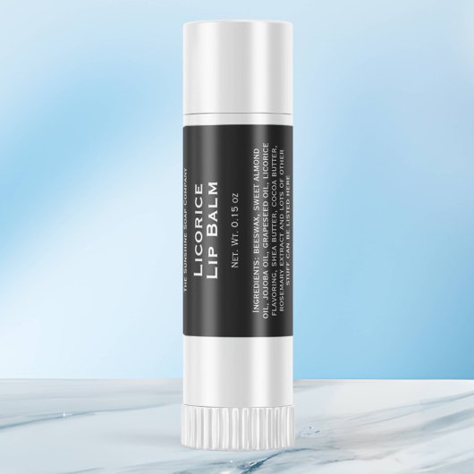 Modern zwart met witte tekst lippenbalsem tube lab vierkante sticker