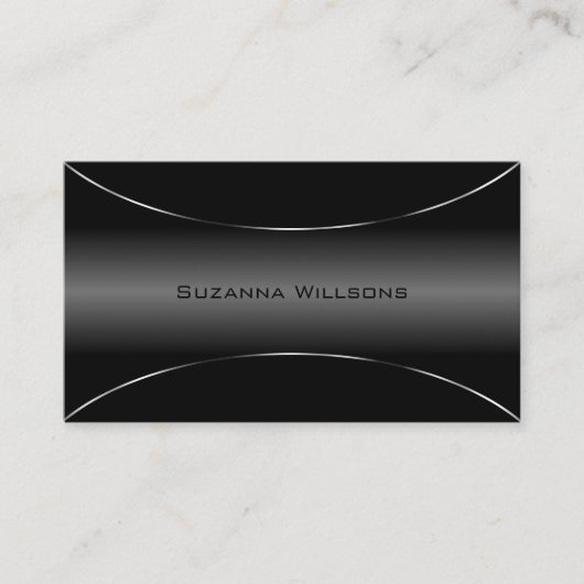 Modern zwart met zilveren rand afbeelding en stijl visitekaartje (Voorkant)
