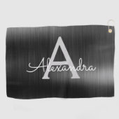 Modern Zwart Metallic Folie Monogram Naam Golfhanddoek (Horizontaal)