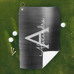 Modern Zwart Metallic Folie Monogram Naam Golfhanddoek<br><div class="desc">Zwart Faux Metallic Folie Roestvrij staal Elegant Girl's Golfhanddoek. Deze Golfclub handdoek kan worden aangepast om uw initiaal en voornaam op te nemen en is een perfect verjaardags- of vrijgezellenfeestgeschenk. Neem contact op met de ontwerper voor overeenkomende items.</div>