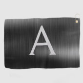 Modern Zwart Metallic Folie Monogram Naam Golfhanddoek (Horizontaal)