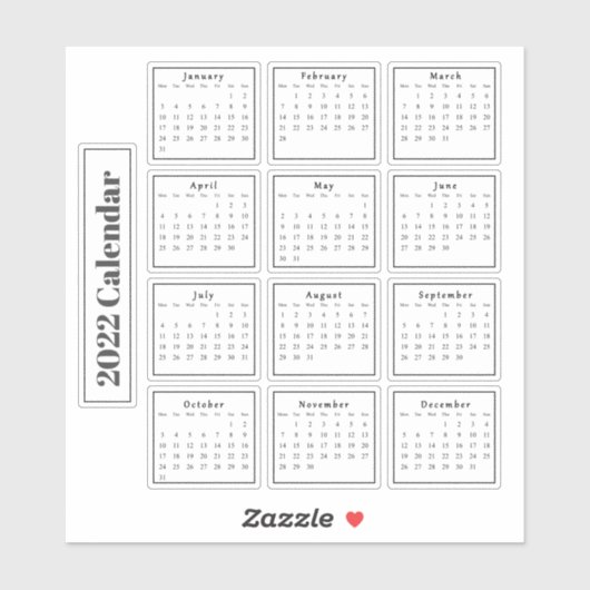 Modern Zwart Mini 2022 Planner Kalenders Sticker (Vel)