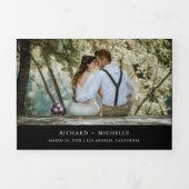 Modern Zwart Minimaal 3 in 1 Fotocollage Bruiloft Drieluik Uitnodiging (Cover)