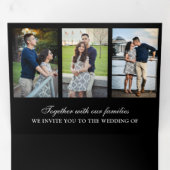 Modern Zwart Minimaal 3 in 1 Fotocollage Bruiloft Drieluik Uitnodiging (Binnenzijde eerst)