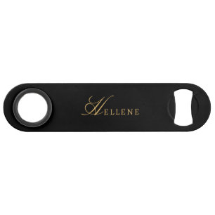 Modern Zwart minimaal & Goud Script Monogram Speed Flessenopener