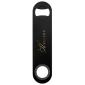 Modern Zwart minimaal & Goud Script Monogram Speed Flessenopener (Voorkant)