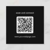 Modern Zwart Minimal QR Code Logo Vierkante Visitekaartje (Achterkant)