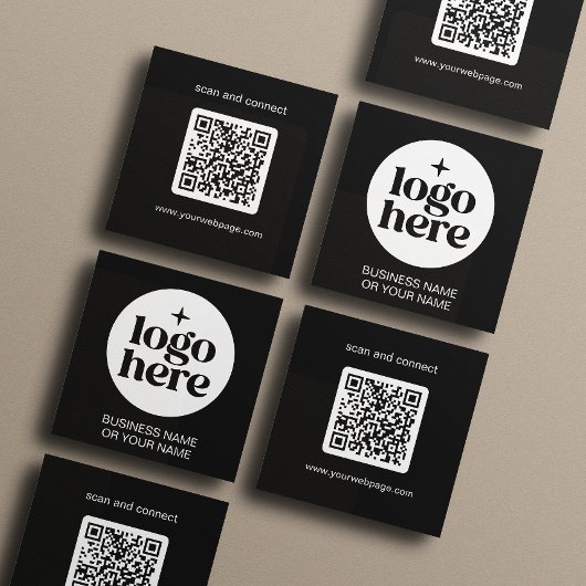 Modern Zwart Minimal QR Code Logo Vierkante Visitekaartje