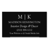 Modern zwart-minimalismonogram of Logo toevoegen Magnetisch Visitekaartje (Voorkant)