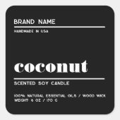Modern zwart minimalistisch kaarsproductlabel  vierkante sticker (Voorkant)