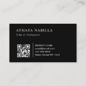 Modern zwart minimalistisch QR-code Visitekaartje (Achterkant)