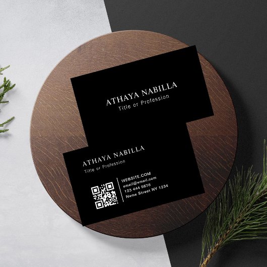 Modern zwart minimalistisch QR-code Visitekaartje
