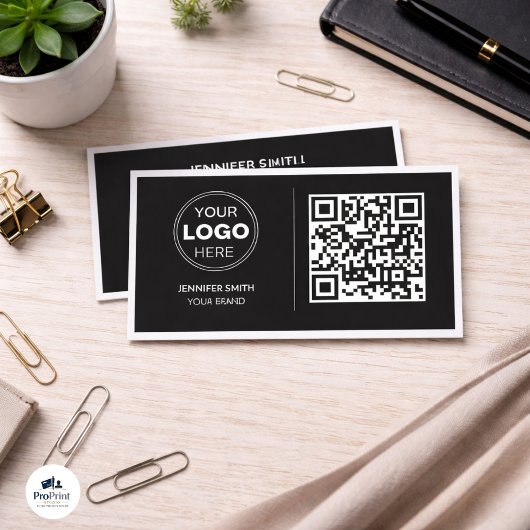 Modern Zwart Minimalistisch QR-code Zakelijk Ontwe Visitekaartje