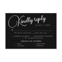 Modern zwart minimalistisch script RSVP bruiloft