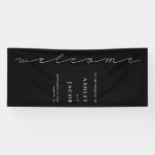 Modern zwart minimalistisch script welkom bruiloft spandoek (Horizontaal)