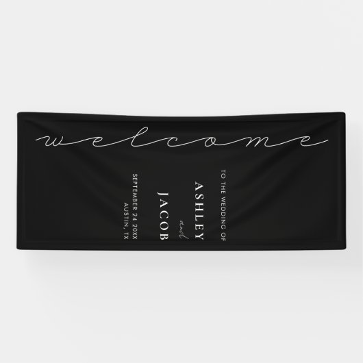 Modern zwart minimalistisch script welkom bruiloft spandoek (Horizontaal)