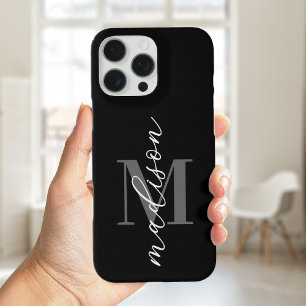 Modern zwart minimalistisch scriptmonogram iPhone 16 pro max hoesje