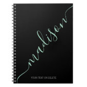 Modern zwart Mint Green Handgeschreven Naam Monogr Notitieboek (Voorkant)