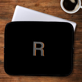 Modern zwart monogram | Aangepast Initiaal Laptop Sleeve
