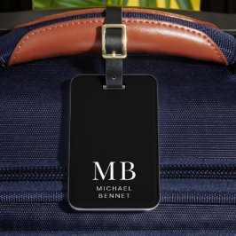 Modern zwart monogram bagagelabel