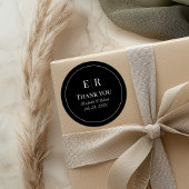 Modern zwart monogram bruiloft dank u ronde sticker