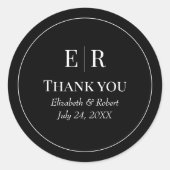 Modern zwart monogram bruiloft dank u ronde sticker (Voorkant)