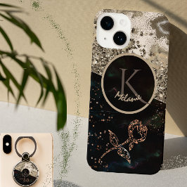 Modern zwart monogram Classy Roos telefoonhoesje iPhone 14 Hoesje