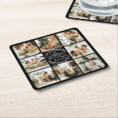 Modern Zwart Monogram Initiaal Familienaam & Foto Kartonnen Onderzetters (Schuin)