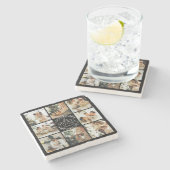 Modern Zwart Monogram Initiaal Familienaam & Foto Stenen Onderzetter (Zijkant)