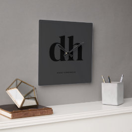 Modern zwart monogram Kantoor Decor Vierkante Klok