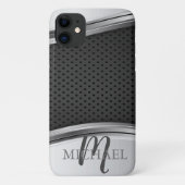 Modern zwart monogram met metalen zilver Case-Mate iPhone case (Achterkant)