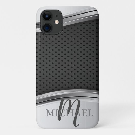 Modern zwart monogram met metalen zilver Case-Mate iPhone case (Achterkant)