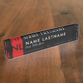 Modern zwart monogram rood bureau naambord (Zijkant)