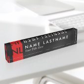 Modern zwart monogram rood bureau naambord