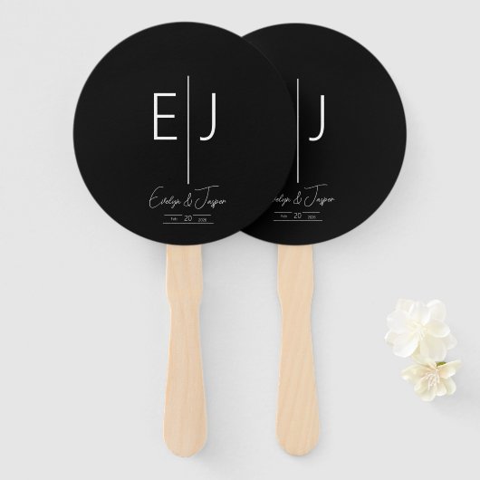 Modern zwart monogram set van fans handwaaier (Voorkant en achterkant)