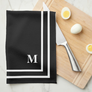 Modern zwart monogram theedoek