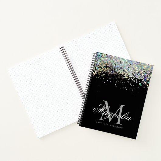 Modern zwart monogram traliter dot grid Journal Notitieboek (Binnen)