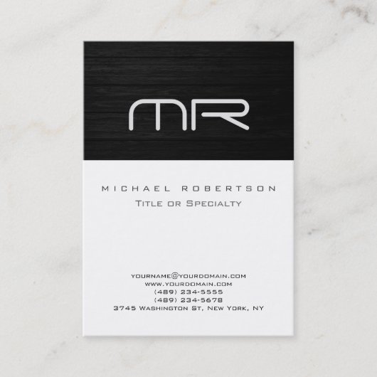 Modern zwart monogram wit Visitekaartje (Voorkant)