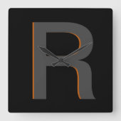 Modern Zwart Monogrammed Naam Klok (Voorkant)