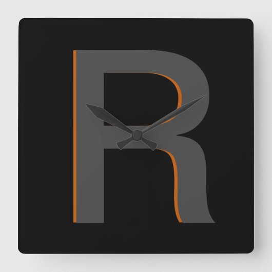 Modern Zwart Monogrammed Naam Klok (Voorkant)