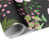 Modern zwart mooi roze rozen patroon cadeaupapier (Rol Hoek)