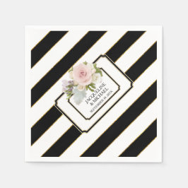 Modern Zwart n Wit Gestreept Roos Vrijgezellenfees Servet