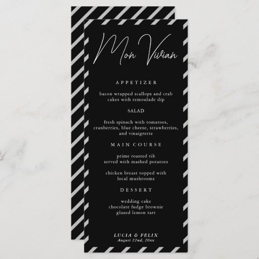 Modern Zwart Naam Plaats Kaart Bruiloft Diner Kaar (Voorkant / Achterkant)