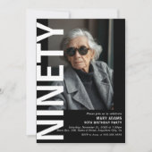 Modern Zwart NINETY Foto 90e Verjaardagsfeest Kaart (Voorkant)