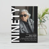 Modern Zwart NINETY Foto 90e Verjaardagsfeest Kaart (Staand voorkant)