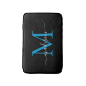 Modern zwart oceaan blauw monogram script elegant badmat (Voorkant Verticaal)