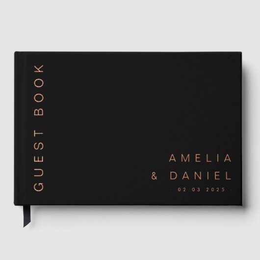 Modern zwart of elke kleur bruiloft namen datum fo gastenboek (Voorkant)