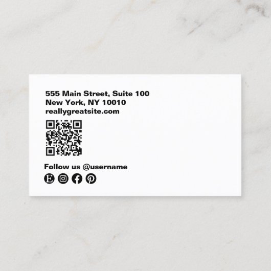 Modern Zwart op Black Social Media QR-code Visitekaartje (Achterkant)